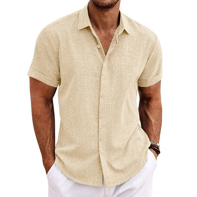 Camisa de manga corta de algodón y lino para hombre - Lunari