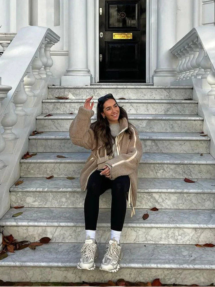 Avelena - Giacca Teddy calda e oversize