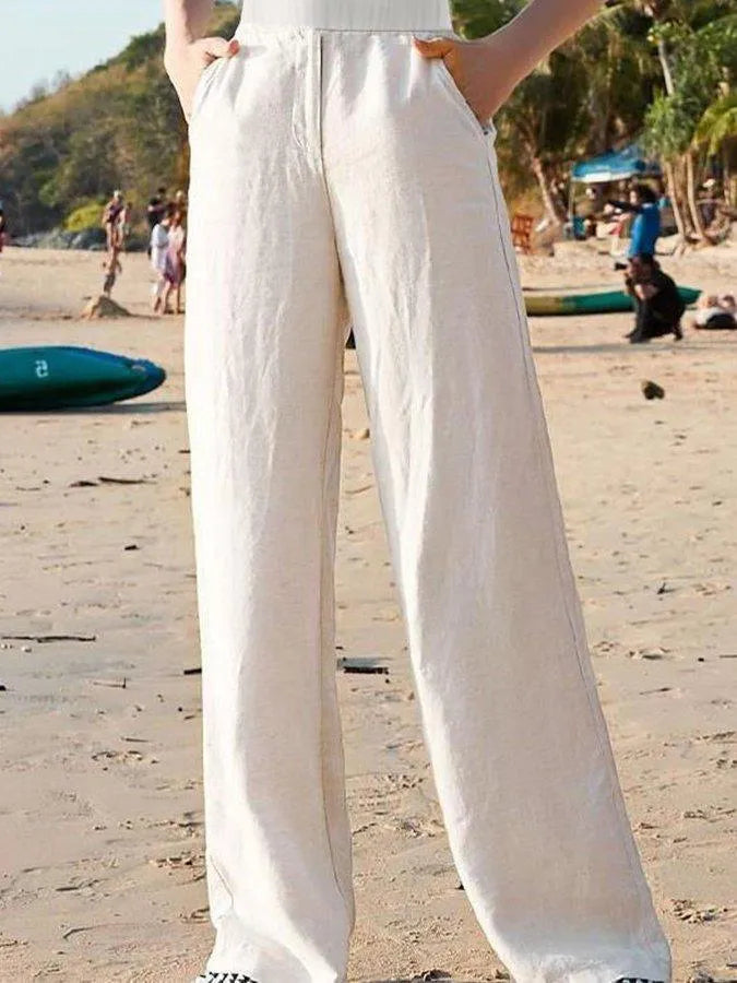 Pantalones anchos de cintura alta y transpirables