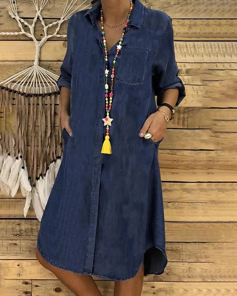 Vestido camisero de mujer - Corte holgado - Cierre de botones - Mangas tres cuartos - Look casual
