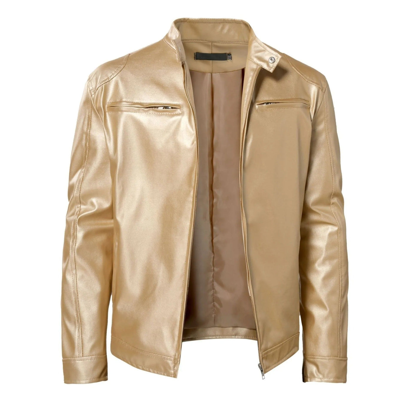 Chaqueta de brodie de cuero Pu-pi con collar elevado