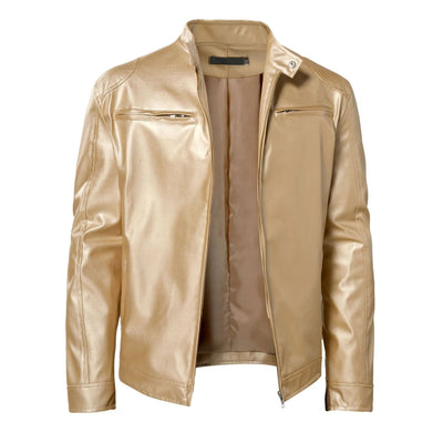 Chaqueta de brodie de cuero Pu-pi con collar elevado