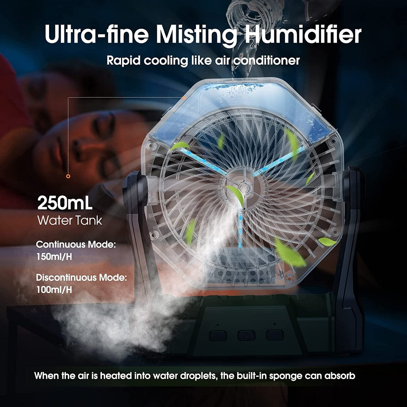 Ventilador nebulizador portátil de 8 pulgadas con batería recargable de 10 000 mAh