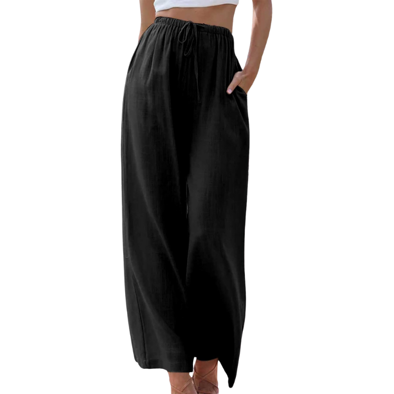 Pantalon femme élégant en lin et coton avec une taille haute et un style raffiné