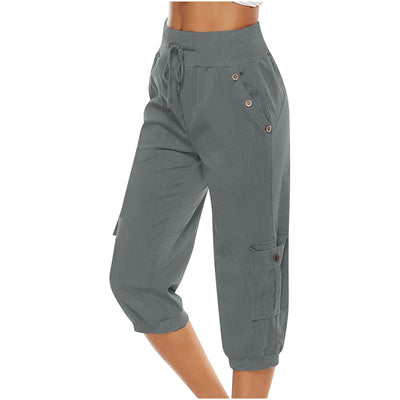 Juliet - Pantalon court en coton et lin avec poches cargo