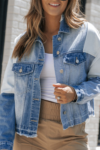Chaqueta de mezclilla con mosaicos y borde incautado - Mujer
