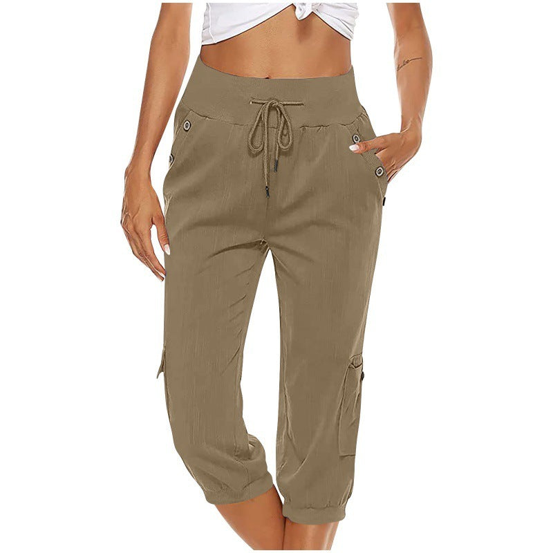 Juliet - Pantalon court en coton et lin avec poches cargo