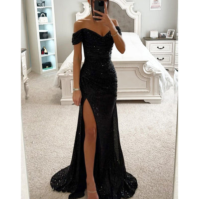 Vestido de noche de verano para mujer: largo, escotado y con lentejuelas, ideal para bodas y fiestas.