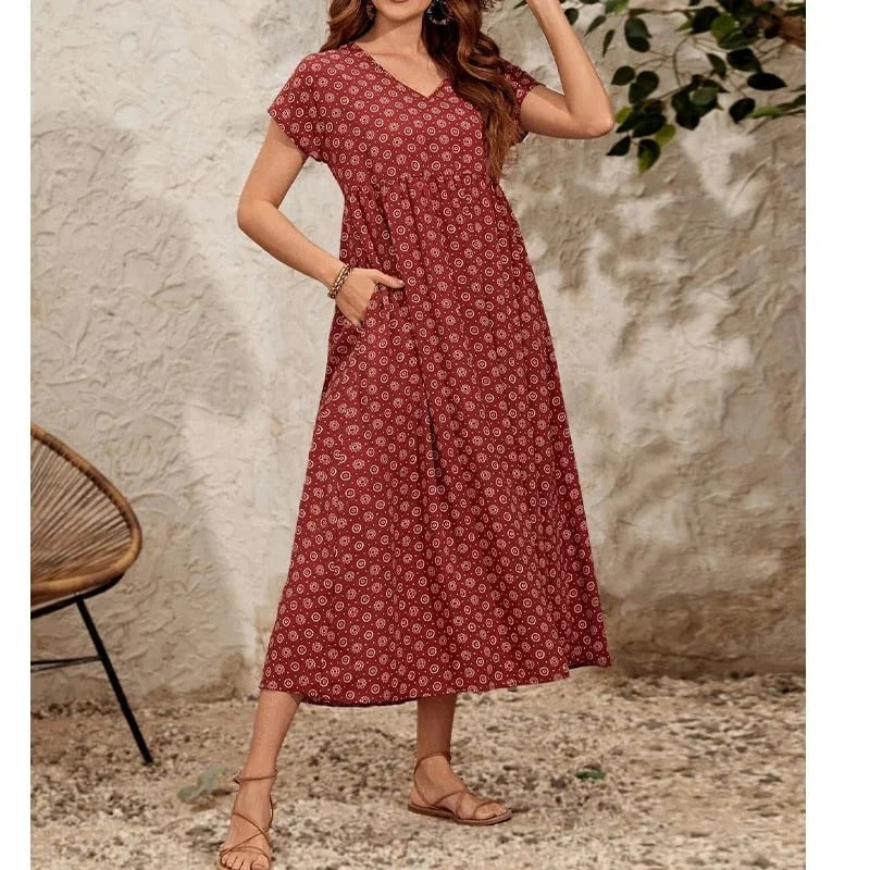 Aganietta - Nuovo abito vintage con scollo a V in lino e cotone