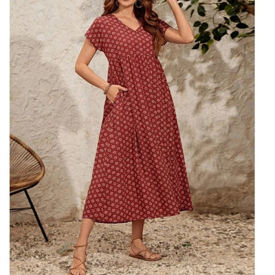Aganietta - Nuovo abito vintage con scollo a V in lino e cotone