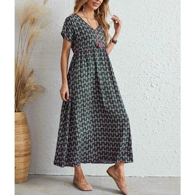 Aganietta - Nuovo abito vintage con scollo a V in lino e cotone