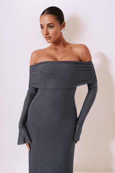 Vestido largo de poliéster con hombros anchos para mujer, ideal para bodas.