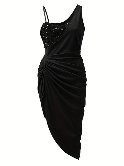 Opaline - Elegante y glamoroso vestido asimétrico para mujer.