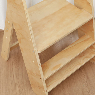 Torre di apprendimento Montessori pieghevole per bambini - Aiuto cucina portatile in legno naturale