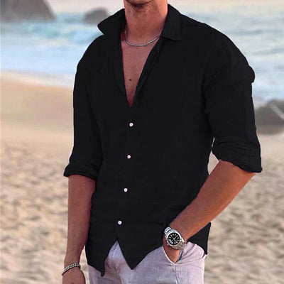 Chemise en lin à manches longues pour homme - Printemps, Été