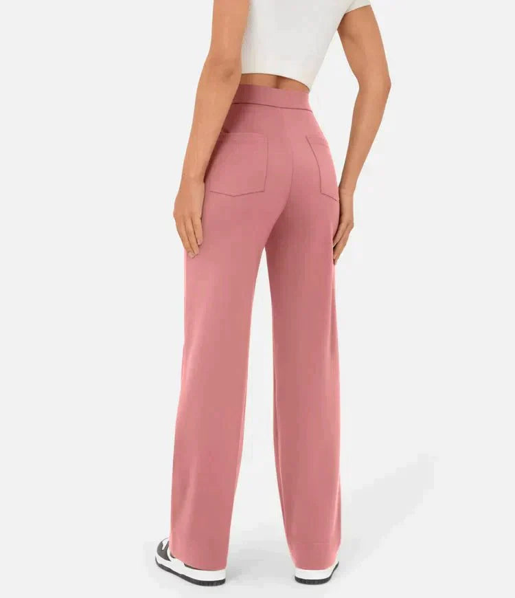 Pantalon féminin à haute teneur en taille avec boutonnage et élastique