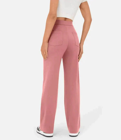 Pantalon féminin à haute teneur en taille avec boutonnage et élastique