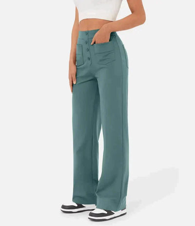 Pantalon féminin à haute teneur en taille avec boutonnage et élastique