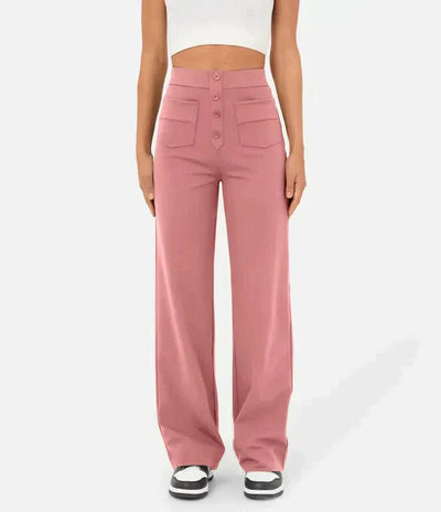 Pantalon féminin à haute teneur en taille avec boutonnage et élastique
