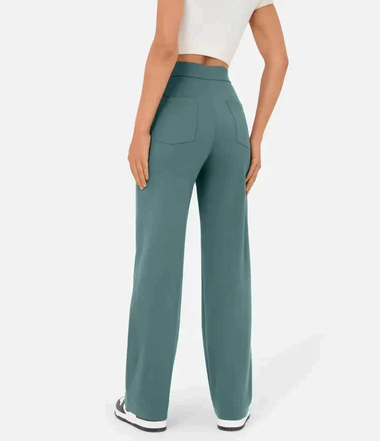 Pantalon féminin à haute teneur en taille avec boutonnage et élastique
