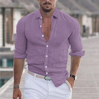 Samuel - Chemise homme en lin à col rabattu
