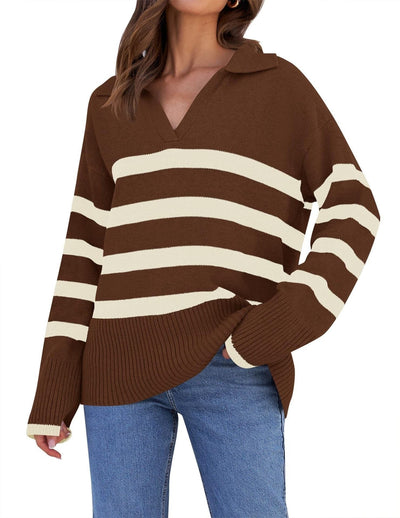 Suéter de punto con cuello a rayas para mujer | Perfecto para todas las estaciones 