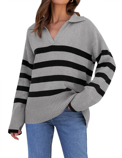 Suéter de punto con cuello a rayas para mujer | Perfecto para todas las estaciones 