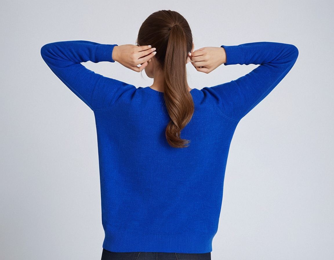 Suéter de cuello redondo azul liso con mangas largas