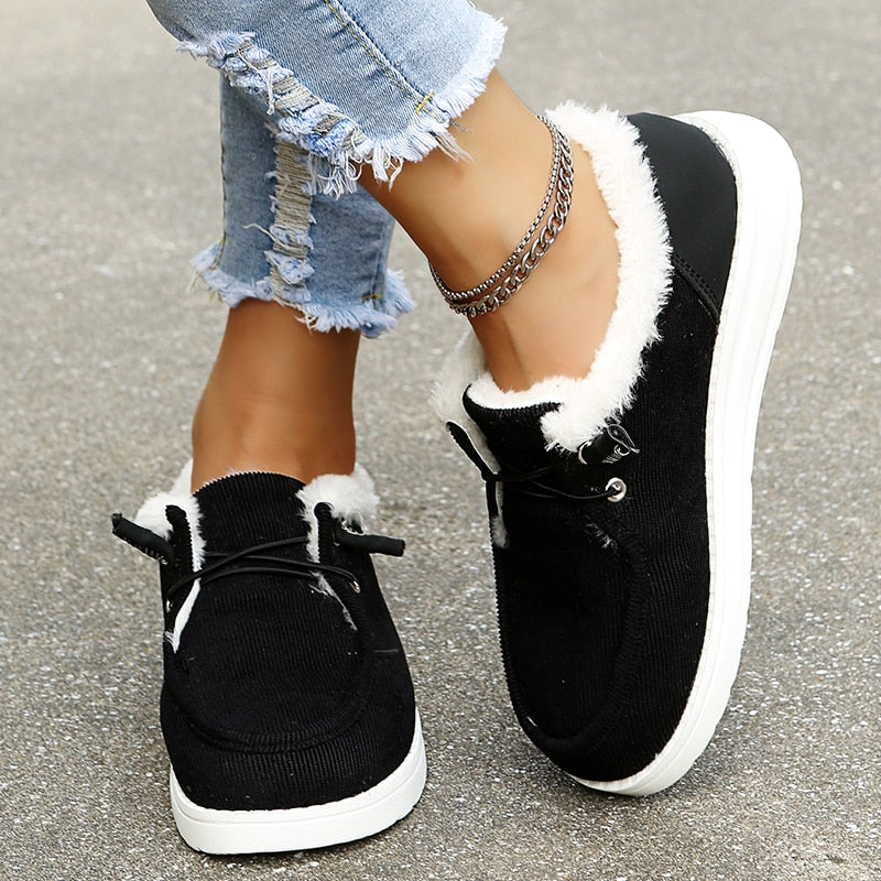 Zapatillas vulcanizadas con forro de piel, cálidas y elegantes para mujer | Perfectas para cualquier temporada