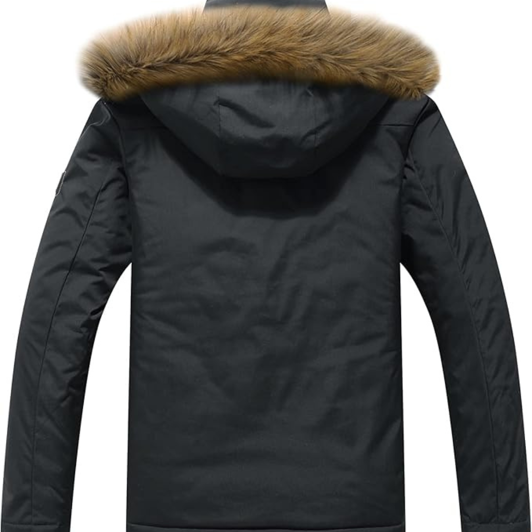 Chaqueta de invierno cálida con capucha para hombre.