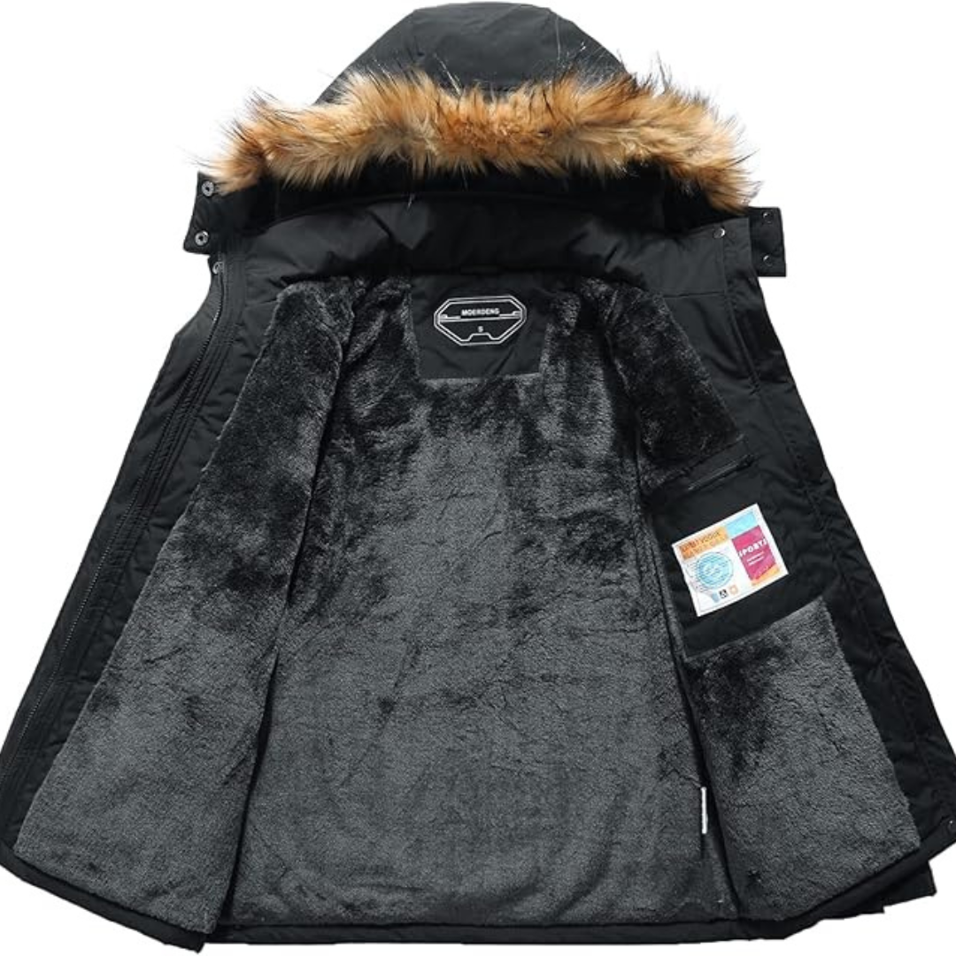 Chaqueta de invierno cálida con capucha para hombre.