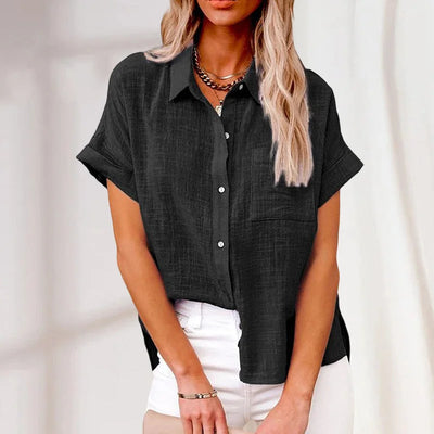 Chemise femme à manches courtes en coton et lin