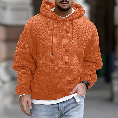 Maglione con cappuccio da uomo in maglia a cavi testurizzati