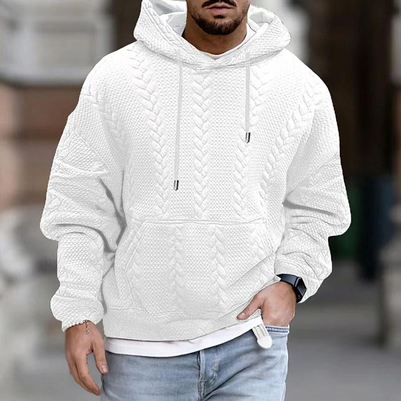 Maglione con cappuccio da uomo in maglia a cavi testurizzati