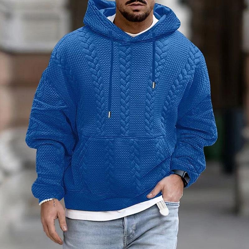 Maglione con cappuccio da uomo in maglia a cavi testurizzati