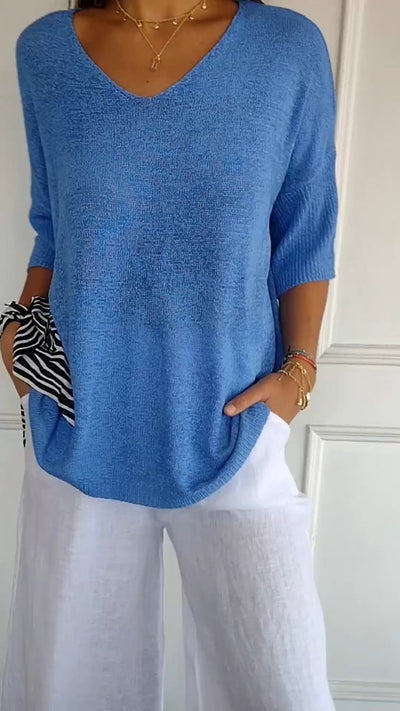Haut en tricot simple et ajusté à col en V pour femme