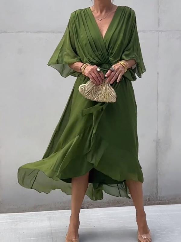 Abito estivo fluido da donna con scollo a V e cintura in vita