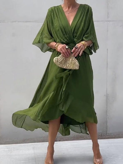 Abito estivo fluido da donna con scollo a V e cintura in vita