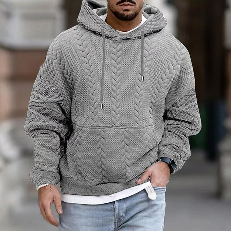 Maglione con cappuccio da uomo in maglia a cavi testurizzati