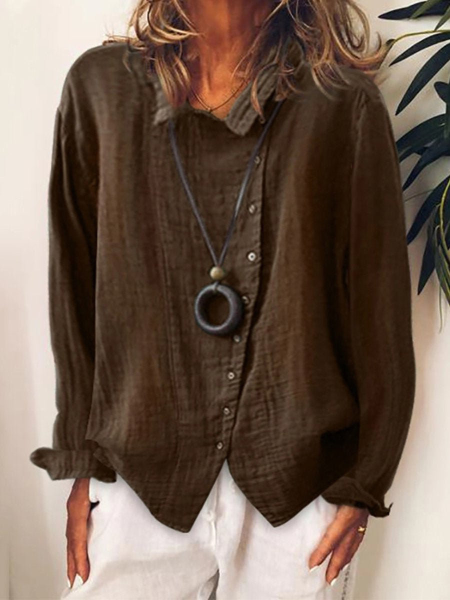 Camisa larga de mujer en algodón y lino, corte cómodo.