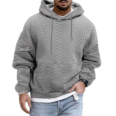 Maglione con cappuccio da uomo in maglia a cavi testurizzati