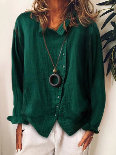 Camisa larga de mujer en algodón y lino, corte cómodo.