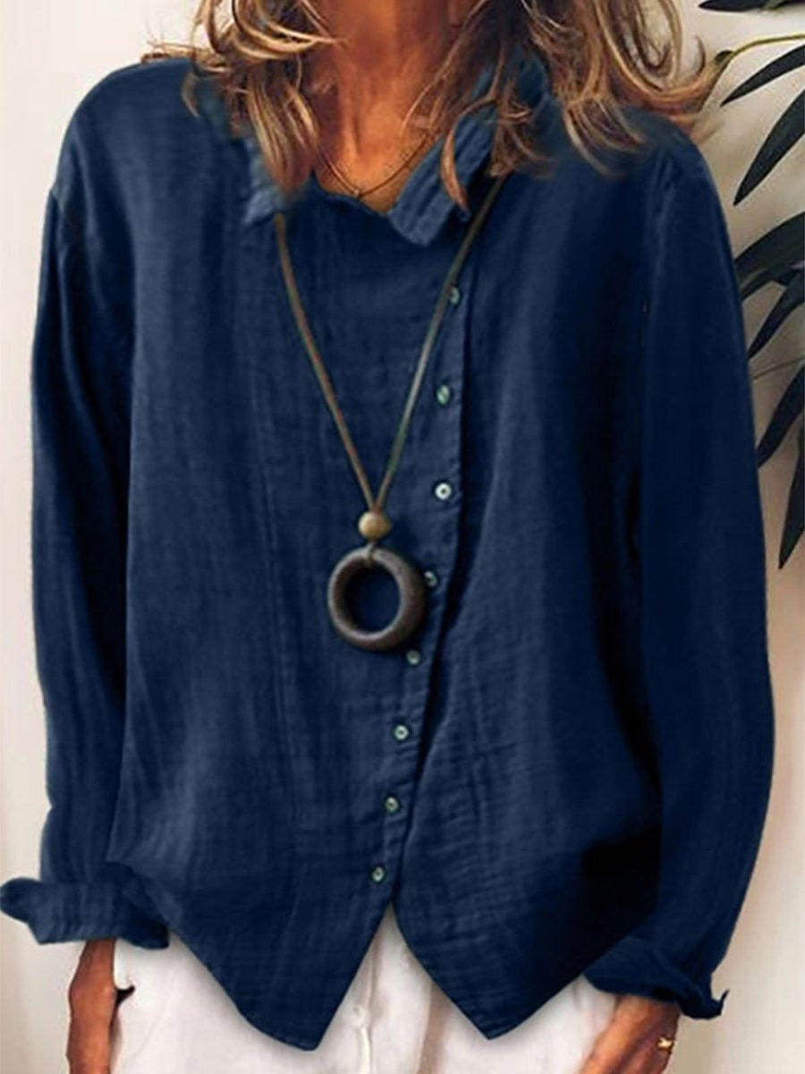 Camisa larga de mujer en algodón y lino, corte cómodo.