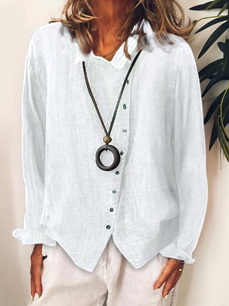 Camisa larga de mujer en algodón y lino, corte cómodo.