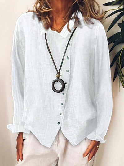 Camisa larga de mujer en algodón y lino, corte cómodo.