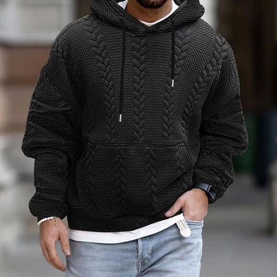Maglione con cappuccio da uomo in maglia a cavi testurizzati