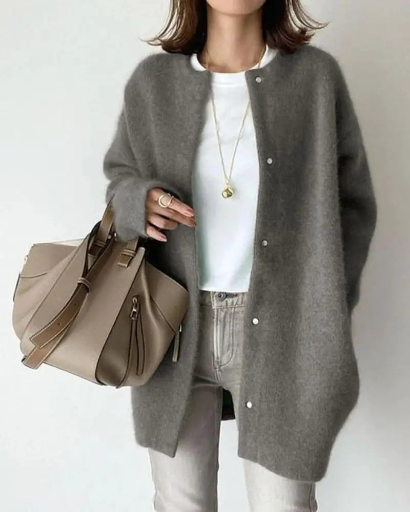 Cárdigan elegante en lana y mohair para otoño e invierno - mujer