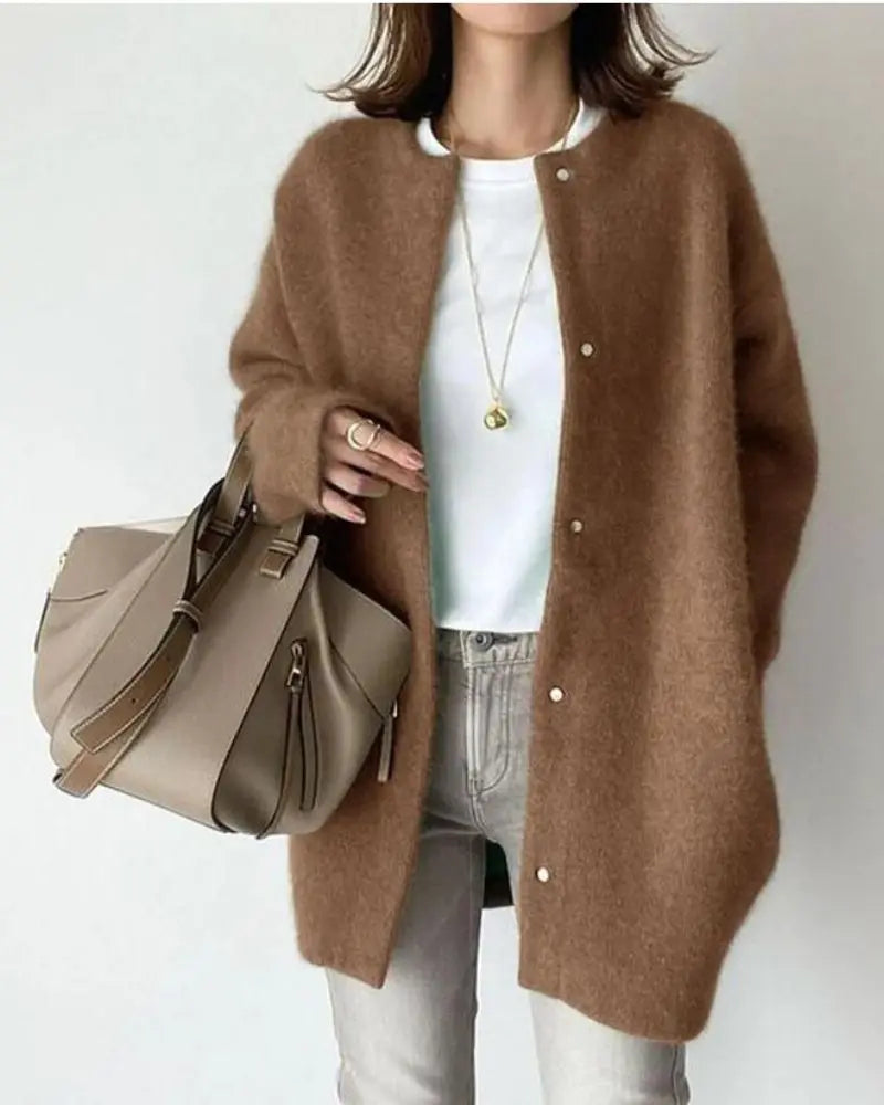 Cárdigan elegante en lana y mohair para otoño e invierno - mujer