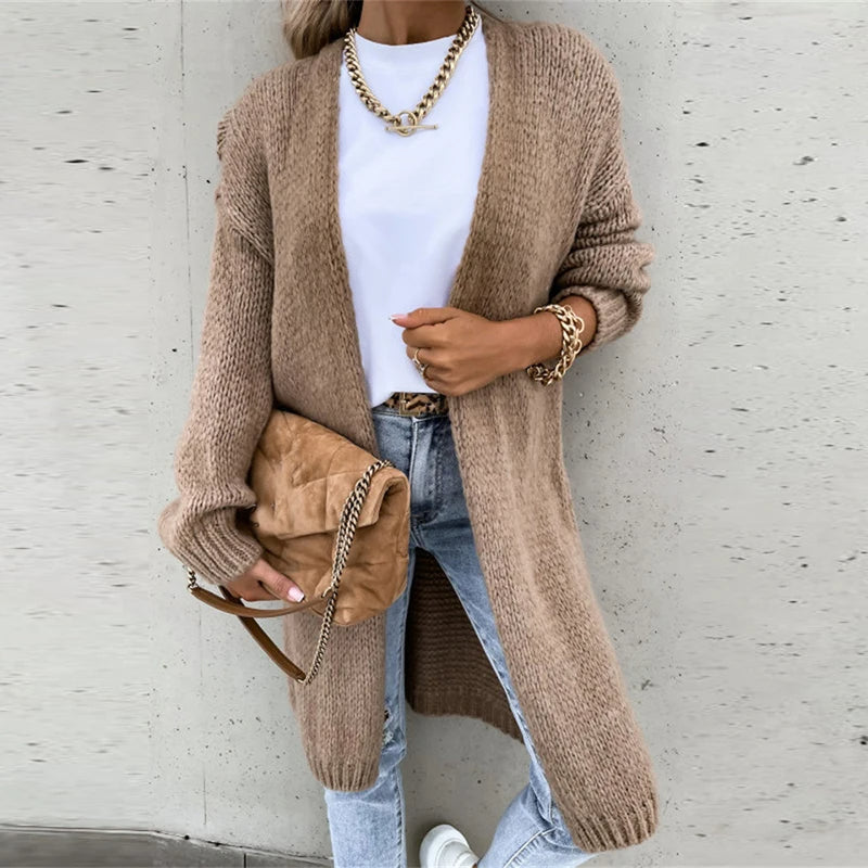 Cardigan de cachemira de mujer elegante - longitud media y caliente para otoño/invierno