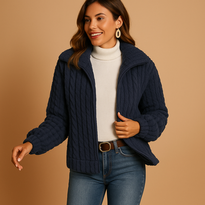 Giacca lunga in pile con collo alto da donna | Isabelle